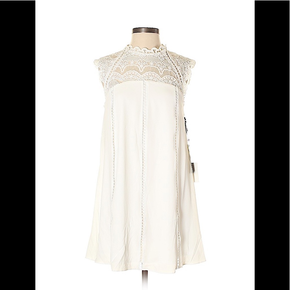 Lulus White Crochet Lace mock neck dress